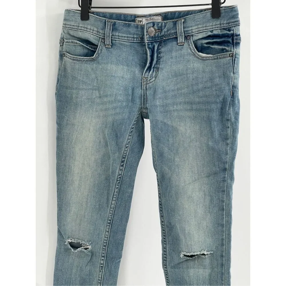 Free People Jeans Women‎ Size 26 Blue Distressed Low Rise Raw Hem